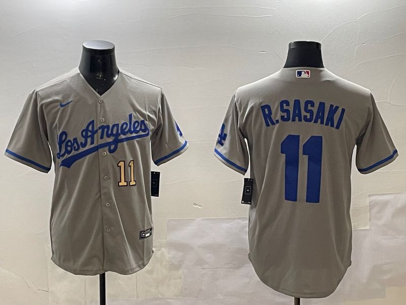 Men Los Angeles Dodgers #11 R.Sasaki Grey Game 2025 Nike MLB Jersey style 5